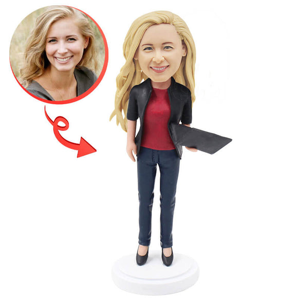 Custom Business lady with Laptop Bobbleheads