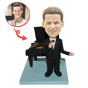 Personalized Singer Performing Next To A Piano Custom Bobblehead