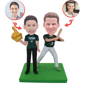 Baseball Couple With Things In Their Hands Custom Bobblehead