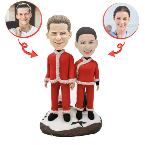 Christmas Couple Standing In The Snow Custom Bobblehead