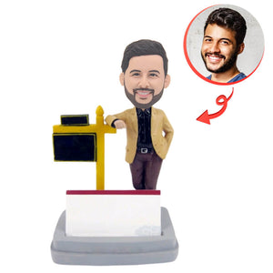 Real Estate Agent Behind A Business Card Custom Bobblehead
