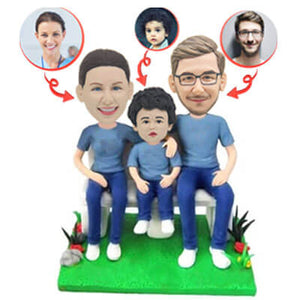 Custom Family of Three Father Mother and Son Bobbleheads