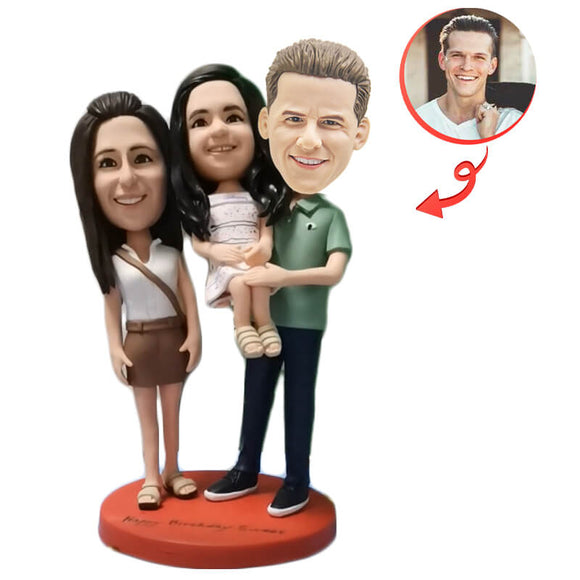 Dad and Mom Hold Daughter Custom Bobblehead